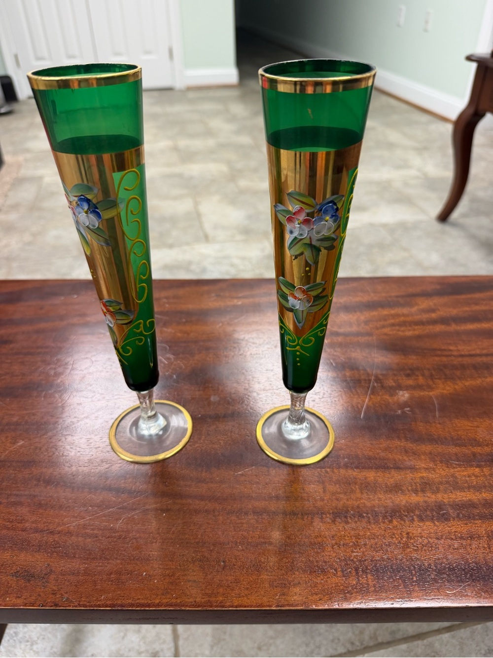 2 Norleans Japan 1950-1960’s Gold Gilt Emerald Green vases